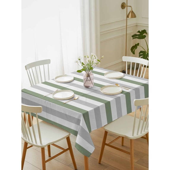 Sage Green Stripe Tablecloth Rectangle Table Cloth 60x102, Waterproof Tablecloth Outdoor Table Cloth, Geometric Grey White Vertical Striped Washable Table Cover for Kitchen Dinning Party