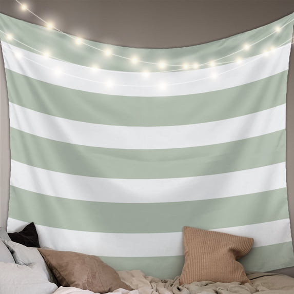 Sage Green Stripe Tapestry for Bedroom Wall Hanging Tapestry, Modern Simple Geometric White Striped Ceiling Backdrop Tapestries Poster Blanket Wall Decor for Teens Room Living Room Dorm 55" x 73"