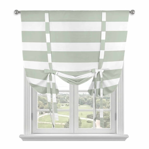 Sage Green Stripe Tie Up Curtain Valance for Window,Adjustable Rod Pocket Window Curtains Shades,Modern Simple Geometric White Striped Light Filtering Valance Drapes for Living Room Bedroom 42"x63"