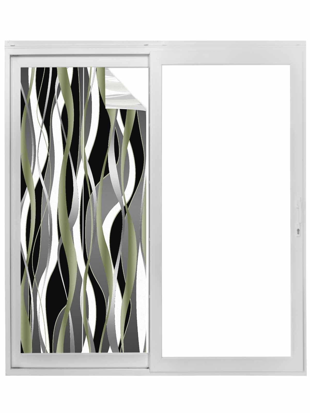 Sage Green Stripe Window Privacy Film, Grey White Geometric Modern ...