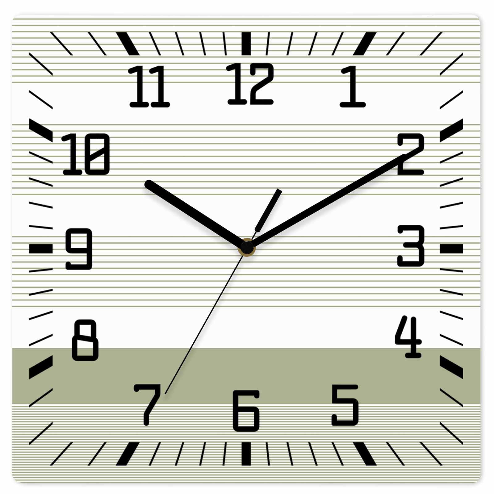 Sage Green Stripe Wooden Wall Clock Silent Non Ticking, Modern Rustic ...