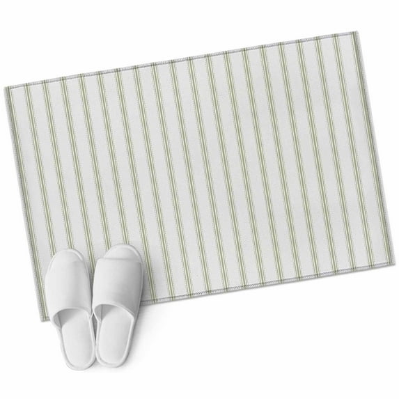 Sage Green Striped 2'x3' Washable Rug, Sage Green White Stripes Farmhouse Non-Slip Soft Doormat Area Rugs for Entrance Bathroom Bedsides, Carpet for Kitchen Bedroom, Entryway Floor Mat