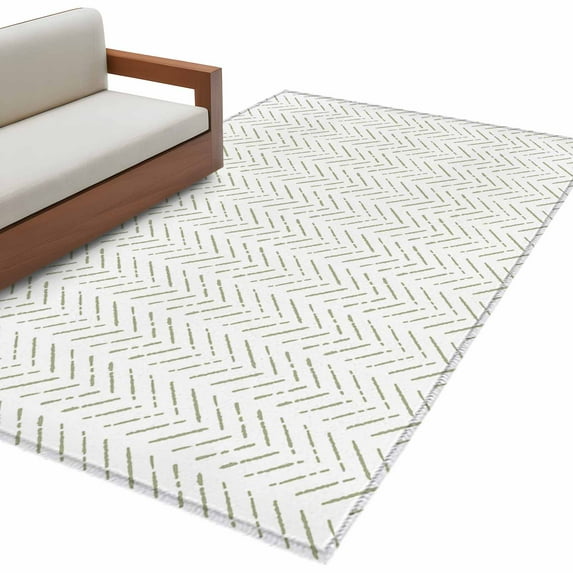 Sage Green Striped 3'x5' Washable Rug, Modern Abstract Art Geometric Non-Slip Area Rugs for Entryway Kitchen Classroom, Dorm Throw Carpet, Low Pile Soft Indoor Floor Mat