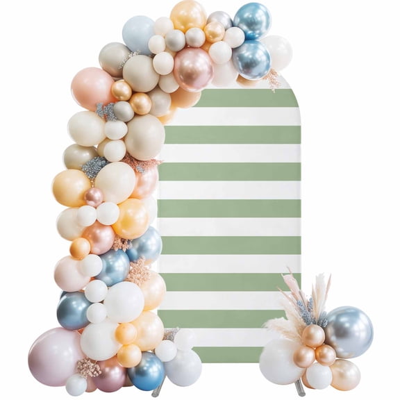 Sage Green Striped Arch Backdrop Cover 5Ft, Wedding Arch Covers Stretchy Backdrop, Farmhouse Sage Green Stripes Fitted 2 Sided Arched Photo Background for Birthday Party Decorations