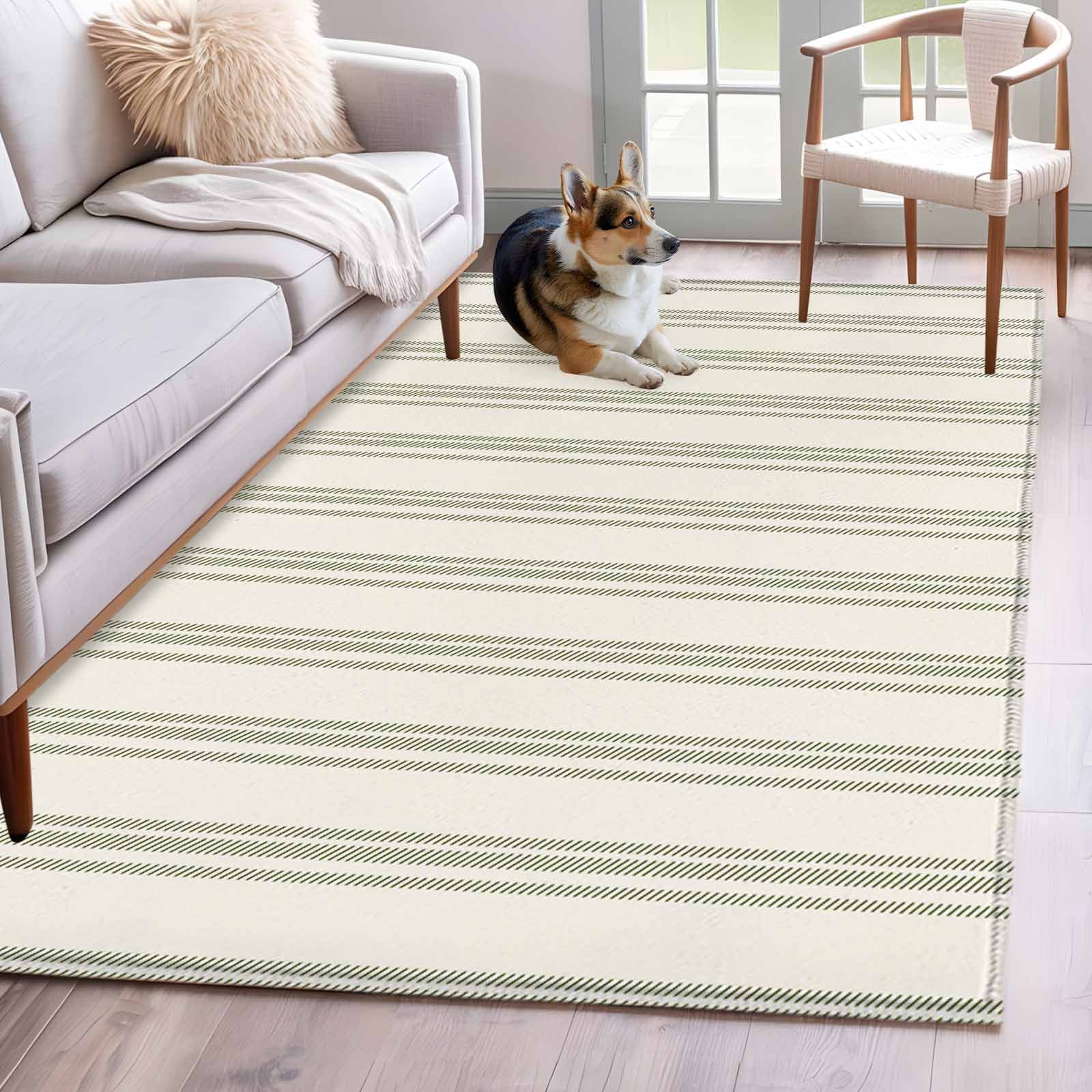 Sage Green Striped Area Rug 3x5 Washable Rug Non Slip Modern Farmhouse ...