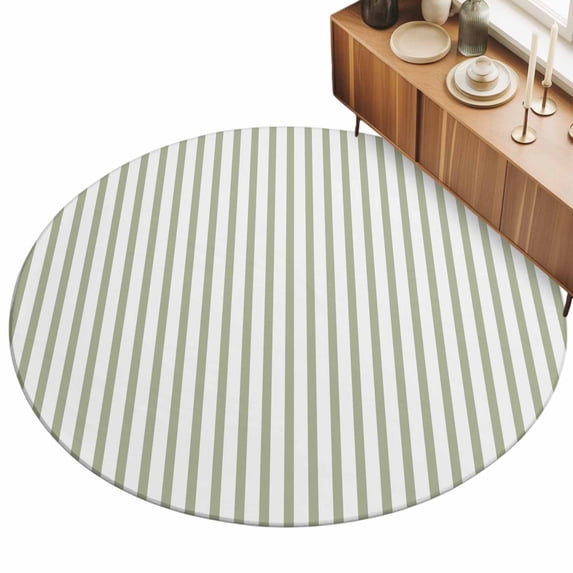 Sage Green Striped Area Rugs 4' (Round) Modern Stripes Farmhouse Rustic Simple Floor Rug Non Slip Low Pile Ultra Soft Throw Carpet for Entryway Indoor Entrance Kitchen Bathroom
