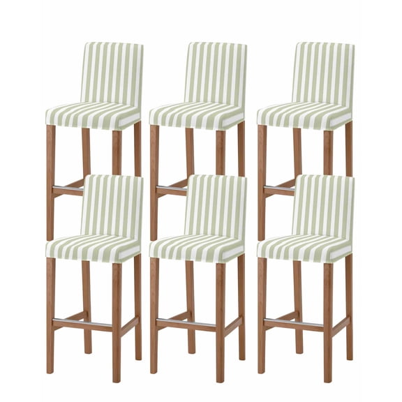 Sage Green Striped Bar Stool Covers - Stretch Dining Chair Covers Set of 6, Modern Farmhouse Sage Green White Stripes Bar Chair Cover Removable Counter Stool Pub Chairs Slipcovers Protectors