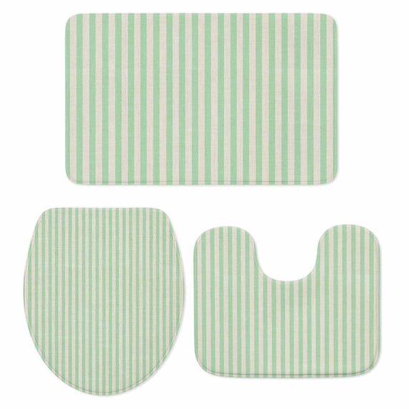 Sage Green Striped Bath Mat 3 Piece Bathroom Rug Set, Modern Simple Farmhouse Beige Non Slip Bath Rug Contour Mat and Toilet Lid Cover, Absorbent Shower Mats Soft Bath Rugs and Mats Sets
