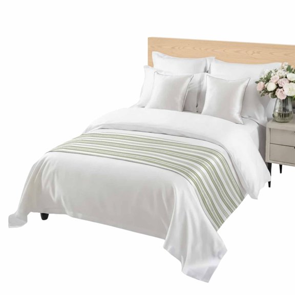 Sage Green Striped Bed Runner Twin Size Modern Farmhouse Stripes Rustic Geometric Soft Bed Scarf for Foot of Bed, Decorative Bedding Scarf Protection for Hotel Home Bedroom 71 x 20 Inch
