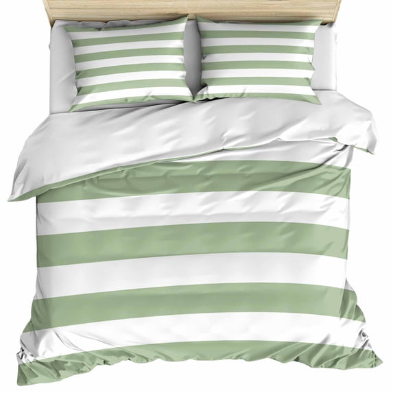 Sage Green Striped Bedding 3 Piece Duvet Cover Set California King, Farmhouse Sage Green Stripes Soft Microfiber Comforter Cover with Zipper Closure & Pillowcases, Wrinkle & FadeResistant Quilt Cover