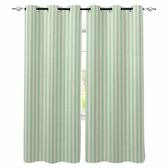 Sage Green Striped Blackout Curtains 39 Inches Long, Modern Simple Farmhouse Beige Thermal Insulated Black Out Curtains, Short Darkening Window Curtain Drapes for Cafe Bedroom 27.5"x39" 2 Panels