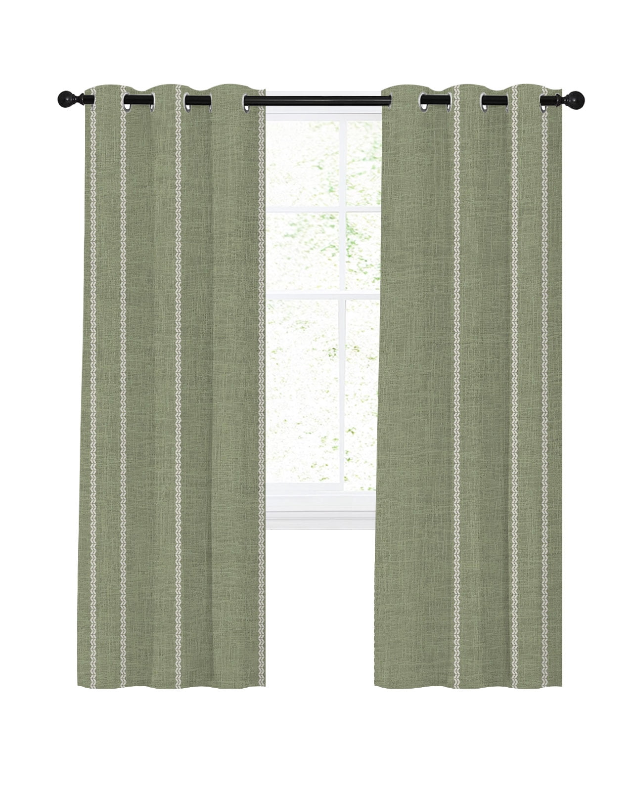 Sage Green Striped Blackout Curtains 84 Inches Length, Farmhouse Linen ...