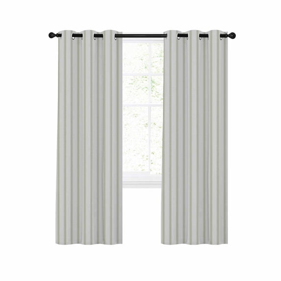 Sage Green Striped Blackout Curtains 84 Inches Long for Bedroom, Sage Green White Stripes Farmhouse Thermal Insulated Room Darkening Black Out Window Curtain Panels Grommet Drapes for Living Room
