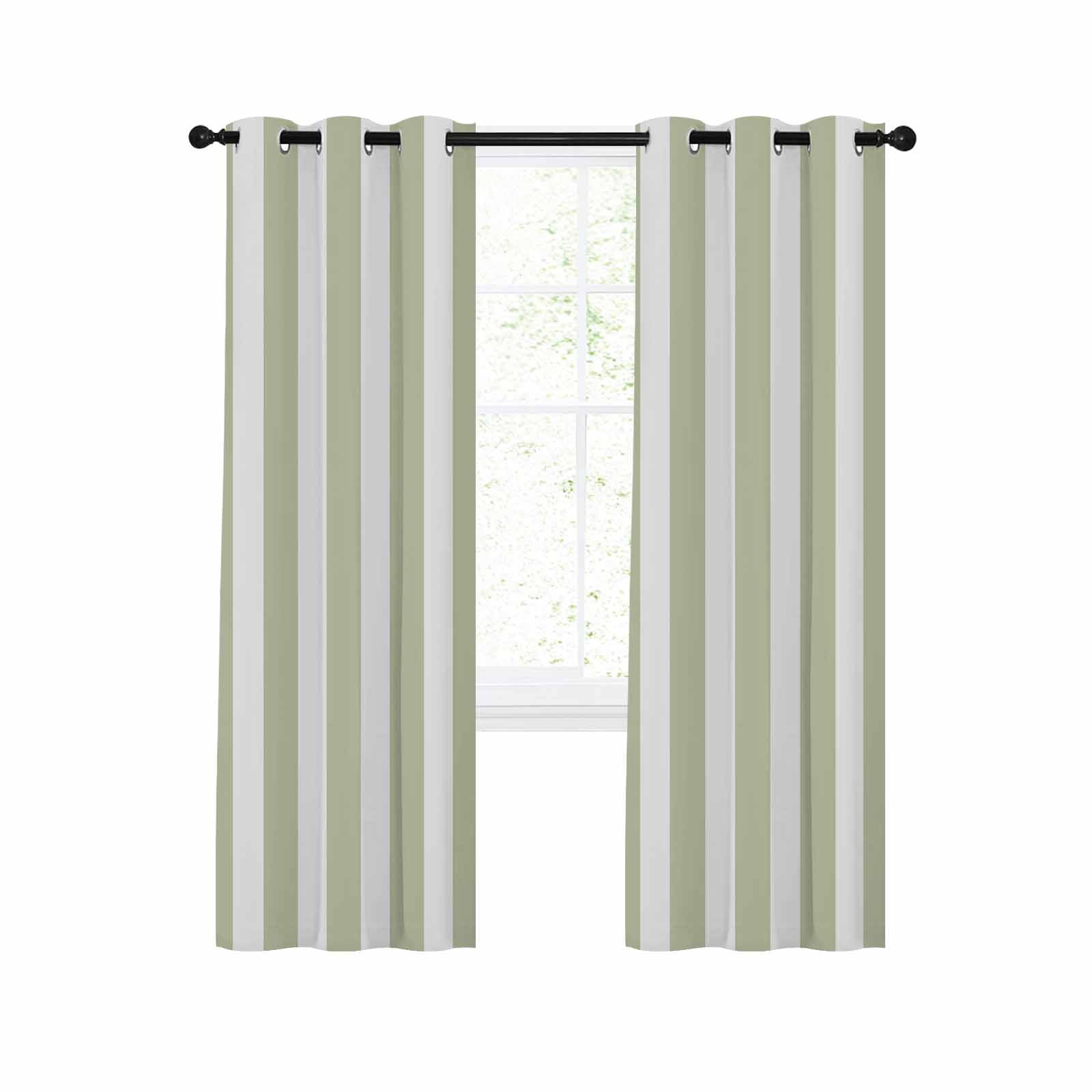 Sage Green Striped Blackout Curtains 96 Inches Long for Bedroom,Modern