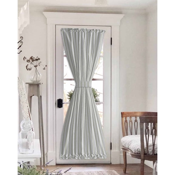 Sage Green Striped Blackout Door Curtains for French, Glass,Front, Back, Patio Door, Sage Green White Stripes Farmhouse Thermal Insulated Rod Pocket Window Curtain Drapes With Tiebacks 25"x72"