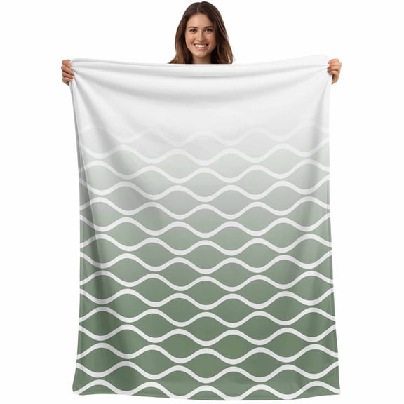 Sage Green Striped Blanket Soft Cozy Warm Throw Blanket for Couch, Plush Fuzzy Flannel Fleece Blankets for Sofa, Modern Abstract Ombre Geometric Morocco Bed Blankets Lightweight Gifts, 30"x40"