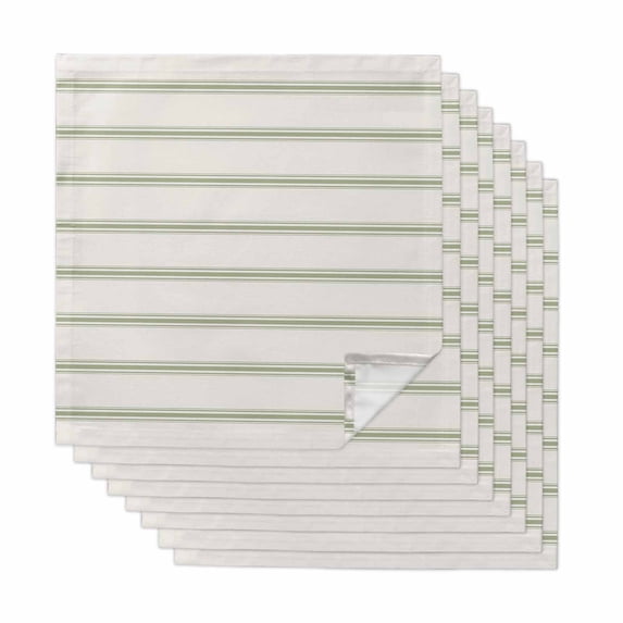 Sage Green Striped Cloth Napkins, Rustic Green Stripe Modern Art Beige Washable and Reusable Dinner Napkins Set of 8, Table Napkin for Kitchen Party Birthday Wedding Hotel Housewarming 20"x20"