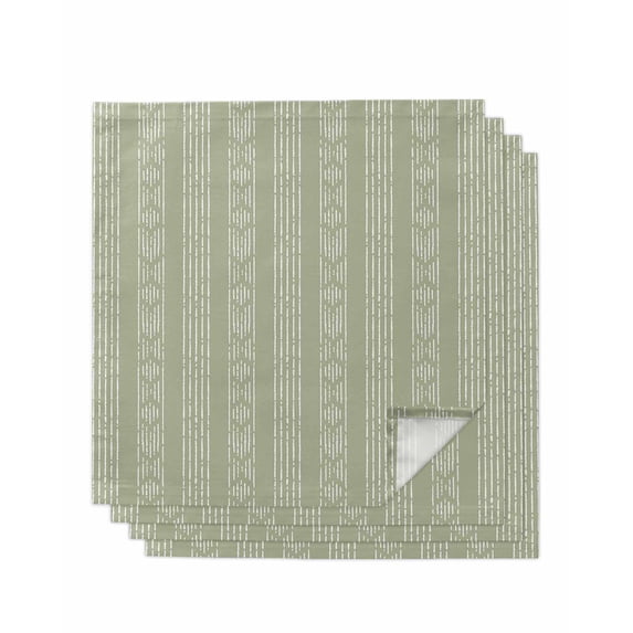 Sage Green Striped Cloth Napkins Set of 4 Reusable Dinner Napkins, Modern Abstract Art Geometric Stripes Cocktail Napkin Washable Table Napkins for Wedding/Holiday Party/Baby Shower 20"x20"