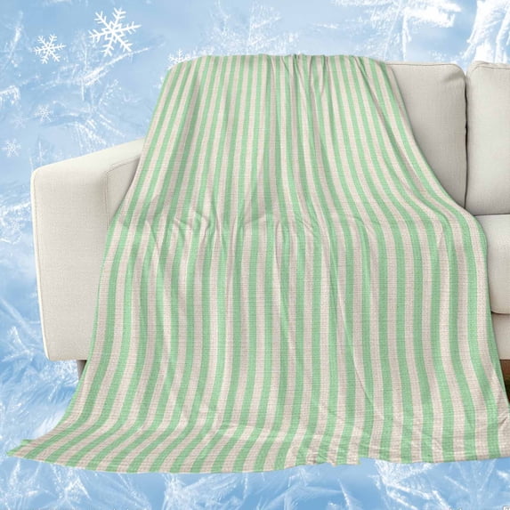 Sage Green Striped Cooling Blanket, Lightweight Breathable Summer Throw Blanket with Double Sided Cold Effect, Modern Simple Farmhouse Beige Picnic Beach Blankets Bed Sheet for Hot Sleepers 50"x60"
