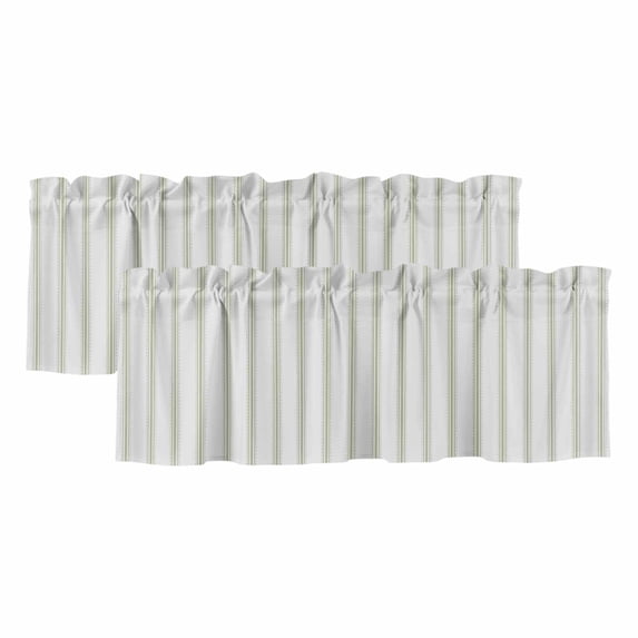 Sage Green Striped Curtain Valances for Windows, Kitchen Valance Window Treatments Panel 2 Pack, Sage Green White Stripes Farmhouse Rod Pocket Short Curtains for Bathroom Bedroom 54 x 18 Inch