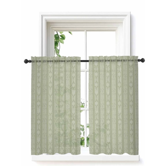 Sage Green Striped Curtains 54 Inch Length,Sheer Curtains for Bedroom Living Room Window Modern Abstract Art Geometric Stripes Rod Pocket Drapes Kitchen Curtains Small Half Window 52"x54" 2 Panels