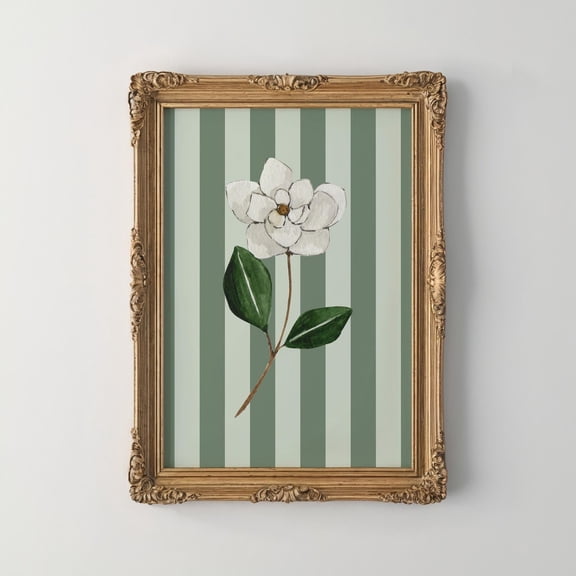 Sage Green Striped Floral Illustration Print, Nursery Wall Art, Modern Wall Decor For Living Room, 16x24 UNFRAMED