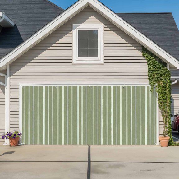 Sage Green Striped Garage Door Banner Covers, Minimalism Stripes Modern Vintage Farmhouse Abstract Large Hanging Indoor/Outdoor Backdrop Background for Christmas Winter Party Decor, 6.9x16ft