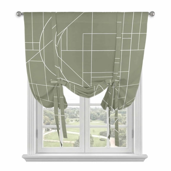 Sage Green Striped Geometric Tie Up Curtains for Window, Thermal Insulated Balloon Shade Adjustable Rod Pocket Curtains Valance Panels for Kitchen Bathroom Cafe 42 x 63 Modern Abstract Art Stripes