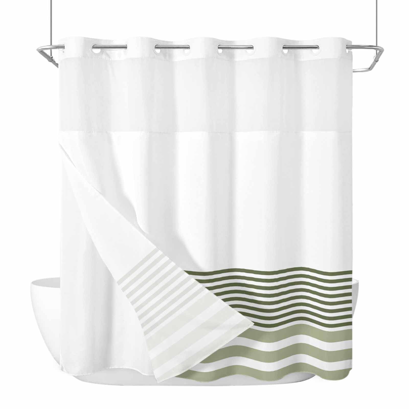 Best HD Pictures about  Green Striped Shower Curtain  with No AI Images