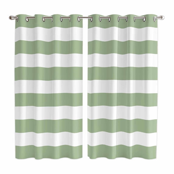 Sage Green Striped Kitchen Curtains 63 Inch Length, Farmhouse Sage Green Stripes Grommet Top Bedroom Living Room Curtains, Light Filtering Cafe Curtain Drapes 2 Panels Set 84''x63''