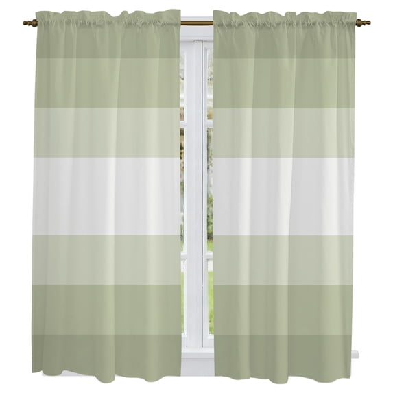 Sage Green Striped Kitchen Curtains 63 Inch Length, Modern Farmhouse Stripes Elegant Tiers Curtains for Living Room Berdoom Bathroom, Light Filtering Drapes Window Treatment 2 Panels 42"Wx63"L
