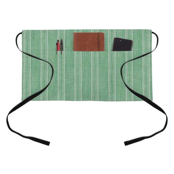 Sage Green Striped Kitchen Restaurant Half Waist Apron, Coastal Grandma Farmhouse Rustic Linen Texture Server Short Apron with 3 Pockets Waterproof Oil Waist Aprons for Women Waitress Waiter