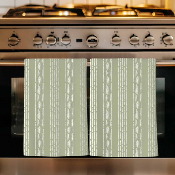 Sage Green Striped Kitchen Towels Set of 2, Modern Abstract Art Geometric Stripes Absorbent Dish Towels for Kitchen, Microfiber Hand Towel, Quick Drying Tea Towel for Cleaning Decorative Dishcloths