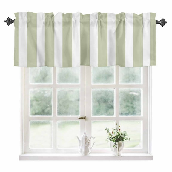 Sage Green Striped Kitchen Valances for Windows 60x18 Inch Kitchen Curtains Valances Rod Pocket Modern Farmhouse Sage Green White Stripes Bathroom Window Valances for Window Treatment Decor