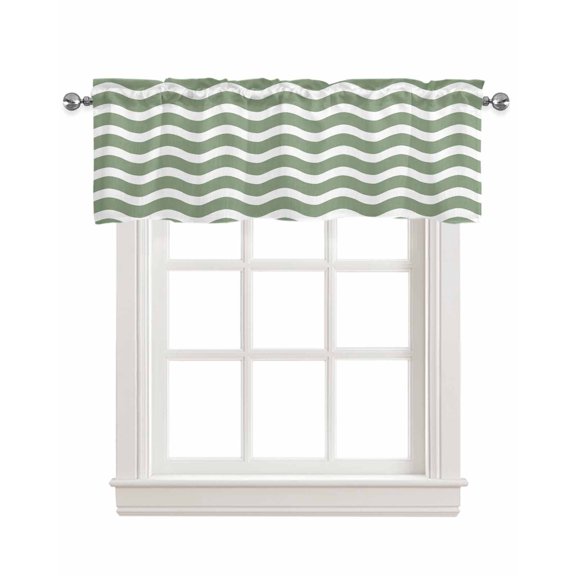 Sage Green Striped Kitchen Valances for Windows Farmhouse Linen Window Valance Curtain for Living Room Window Treatment Modern Waves Abstract Water Ripple Valance Rod Pocket Topper, 54 x 18 Inch