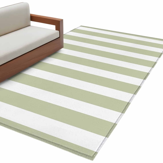 Sage Green Striped Large Area Rugs for Bedroom Living Room, Soft Non Slip Carpet Bedside Rug, Modern Farmhouse Sage Green White Stripes Rectangular Floor Cover Kitchen Accent Rug 4'x6' for Office