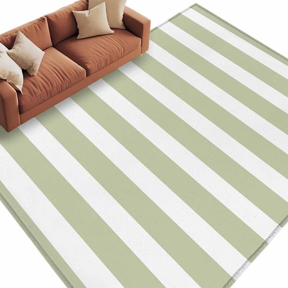 Sage Green Striped Large Area Rugs for Bedroom Living Room, Soft Non Slip Carpet Bedside Rug, Modern Farmhouse Sage Green White Stripes Rectangular Floor Cover Kitchen Accent Rug 5'x8' for Office
