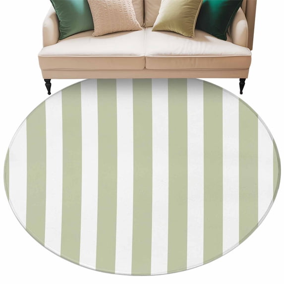 Sage Green Striped Large Area Rugs for Bedroom Living Room, Soft Non Slip Carpet Bedside Rug, Modern Farmhouse Sage Green White Stripes Round Floor Cover Kitchen Accent Rug 6' for Dining Room/Office