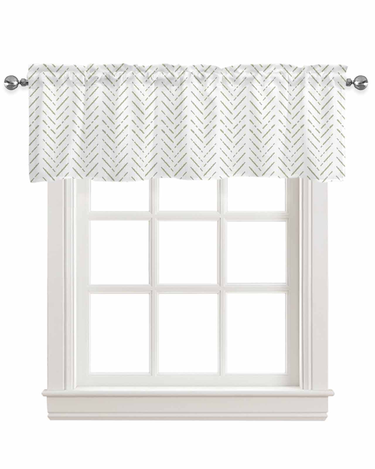 Sage Green Striped Linen Curtain Valance for Bedroom/Bathroom/Kitchen/Living/Dining Room Window,White Geometric Minimalist Boho Striped Pocket Topper Drapes Decorative Cafe Drapery Panel 54"x18"