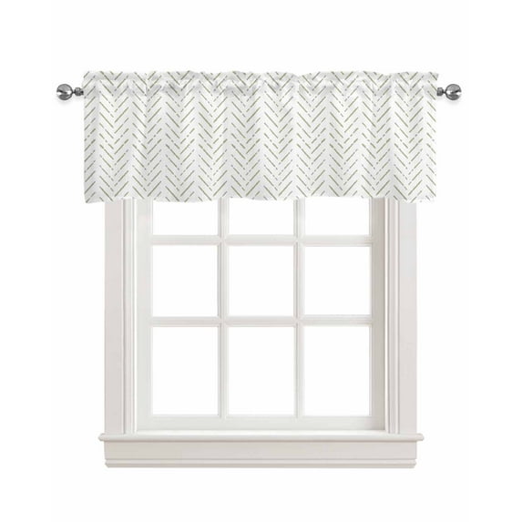 Sage Green Striped Linen Curtain Valance for Bedroom/Bathroom/Kitchen/Living/Dining Room Window,White Geometric Minimalist Boho Striped Pocket Topper Drapes Decorative Cafe Drapery Panel 54"x18"