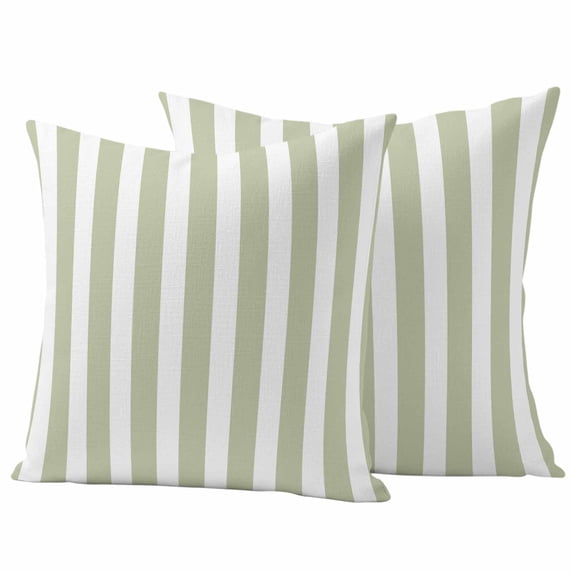 Sage Green Striped Outdoor Pillow Covers,Waterproof Decorative Throw Pillowcases Set of 2,Modern Farmhouse Sage Green White Stripes Couch Cushion Cases with Zipper for Outside Patio Sofa 18"x18"