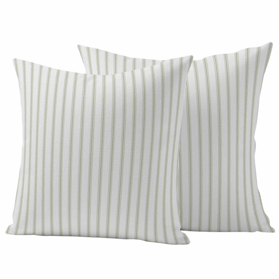 Sage Green Striped Outdoor Pillow Covers, Waterproof Decorative Throw Pillowcases Set of 2, Sage Green White Stripes Farmhouse Couch Cushion Cases with Zipper for Outside Patio Garden Sofa 20"x20"