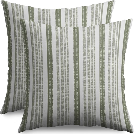 Sage Green Striped Pillow Covers 18x18 Set of 2 Modern Stripes Textured Print Decorative Throw Pillow Cases Outdoor Boho Farmhouse Decoration for Sofa Couch Bed