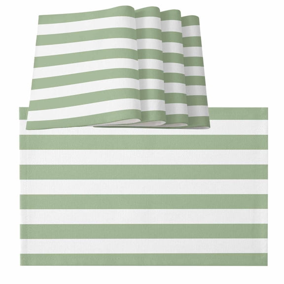 Sage Green Striped Placemats for Dinning Table Set of 4, Farmhouse Sage Green Stripes Burlap Kitchen Place Mats Waterproof Cloth Table Mats, Indoor Outdoor Placemats Easy Clean Dinner Decor