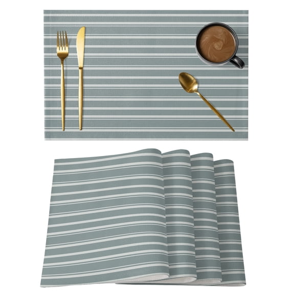 Sage Green Striped Placemats Set of 2 Farmhouse Vintage Green Stripes Place Mats Indoor Wipeable Table Mats Washable Cloth Dining Table Placemats for Kitchen Holiday Party Home Decor 13x19 Inch