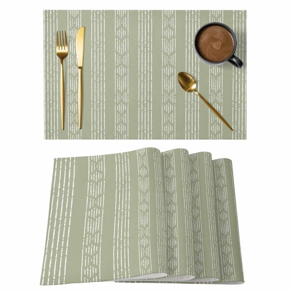 Sage Green Striped Placemats Set of 4, Modern Abstract Art Geometric Stripes Placemats for Dining Table, Place Mats for Kitchen Tabletop, Waterproof Wipeable Dining Table Mats Set