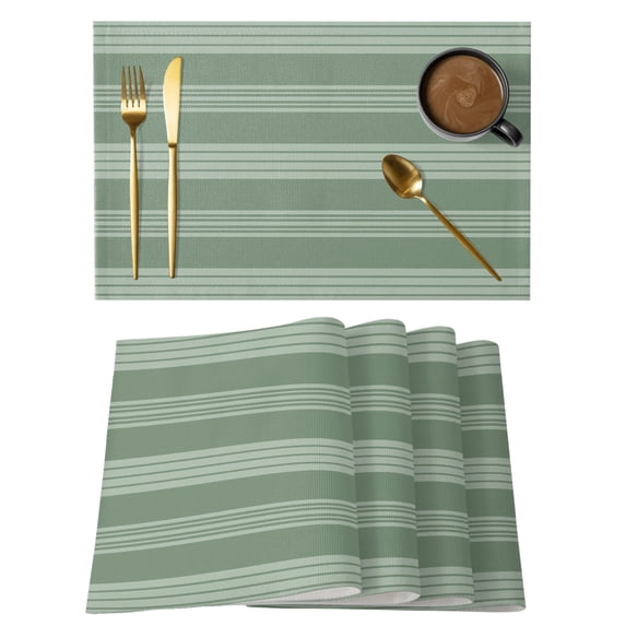 Sage Green Striped Placemats Set of 6 Modern Minimalist Layered Stripes Place Mats Indoor Wipeable Table Mats Washable Cloth Dining Table Placemats for Kitchen Holiday Party Home Decor 13x19 Inch