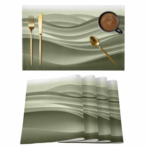 Sage Green Striped Placemats Set of 8, Modern Abstract Art Wave Moire Gradient Placemats for Dining Table, Place Mats for Kitchen Tabletop, Waterproof Wipeable Dining Table Mats Set