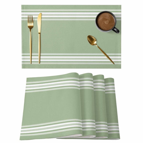Sage Green Striped Placemats Set of 4 Stripes Place Mats Table Mats Kitchen Dining Home Outdoor Party Table Decoration