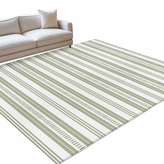 Sage Green Striped Rectangle Rug 5'x7' Modern Farmhouse Stripes Rustic Geometric Washable Area Rugs for Living Room Bedroom Entryway Non Slip Entrance Door Mat Indoor Floor Carpet